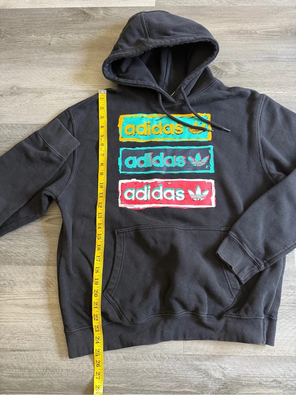 Adidas Black Tri Linear Hoodie Yellow Teal Red Logo Blocks